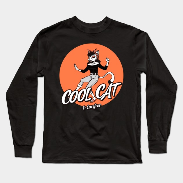 Cool Cat and Carefree Long Sleeve T-Shirt by Joco Studio